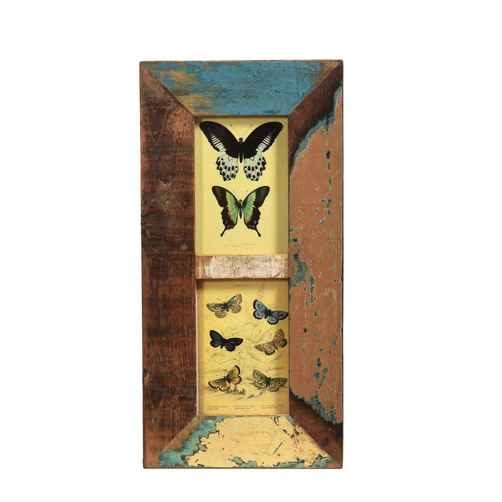 Double Photo Frame With Blue & Cream Patina, butterfly inlay inside