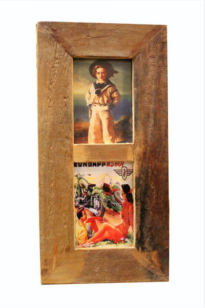 Double Photo Frame With Vintage Sailor Boy and Motor bike Image Inlay 