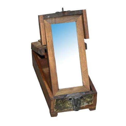 Barber Box Decorative Mirror metal hardware and a weathered paint finish Open to Show Mirror