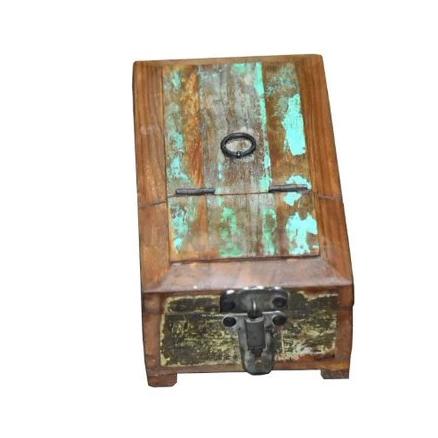 Barber Box Decorative Mirror metal hardware and a weathered paint finish Front View