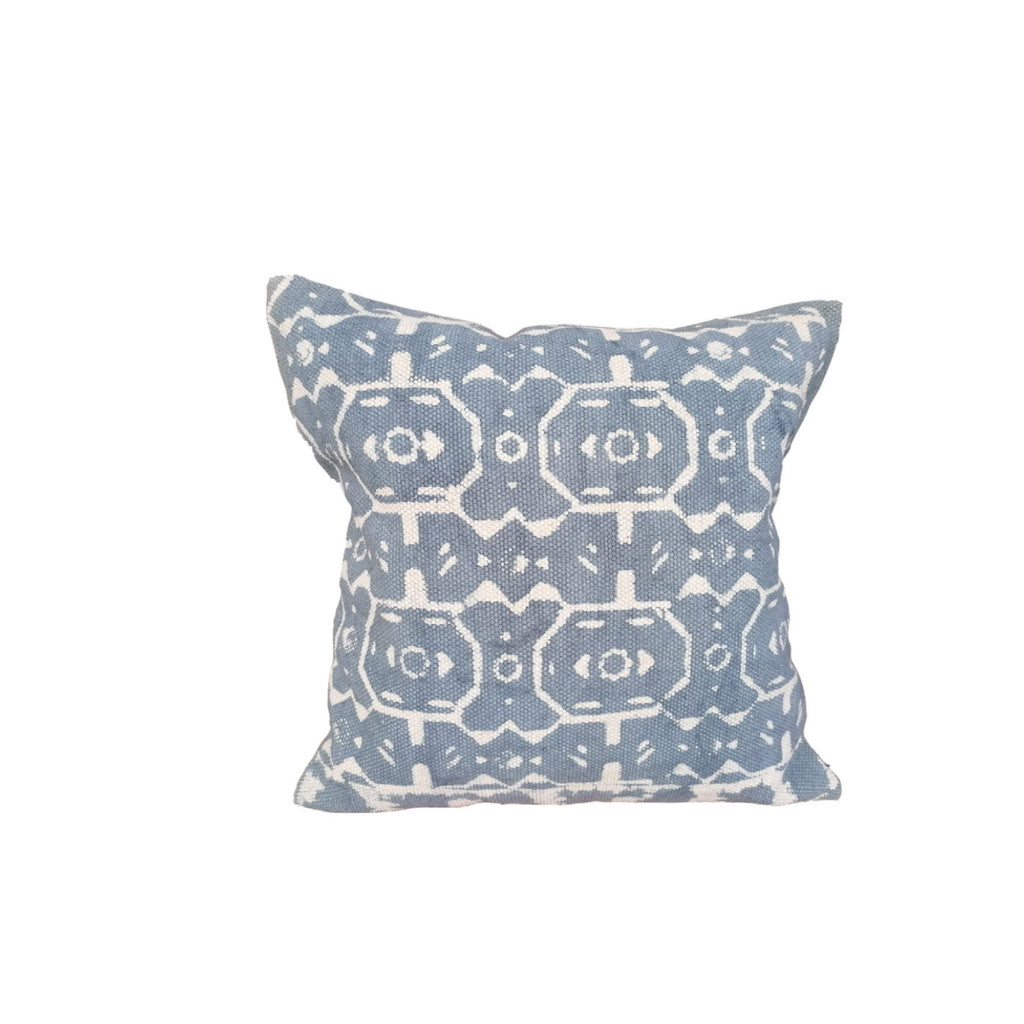 Block Print Cotton Cushion Duck Egg