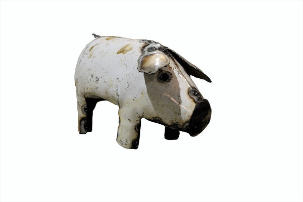 Small White Recycled Metal Pig
