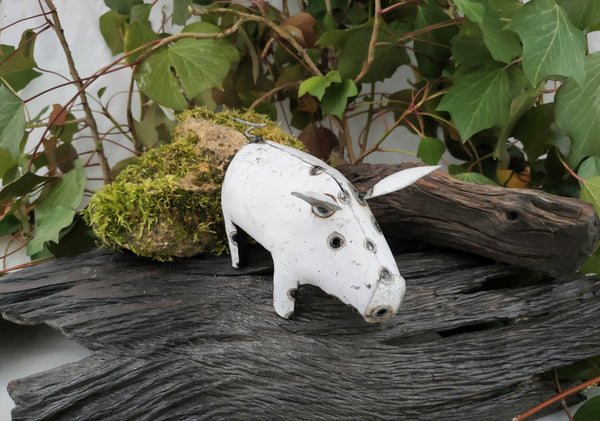 Small White Recycled Metal Pig